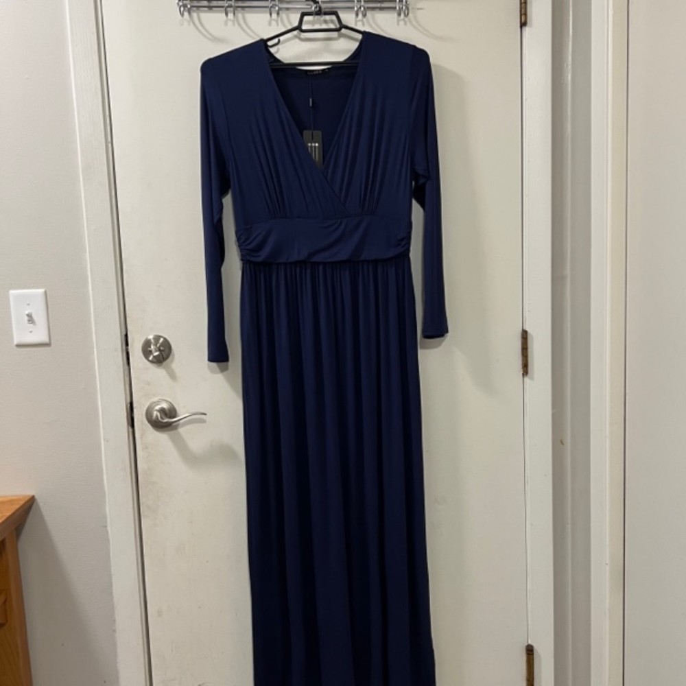 Nwt Ouges Womens Navy Blue V-Neck Wrap Waist Long… - image 5